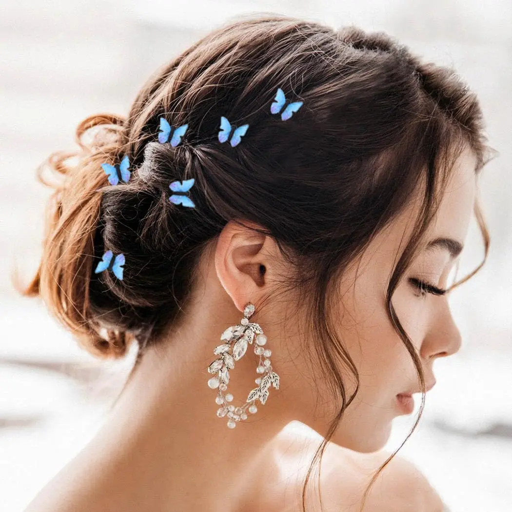 4-12PCS Butterfly Hair Clips Blue Butterfly Hair Clips Bridal Wedding Decoration Hair Clips Bridal Hair Accessories for Women an