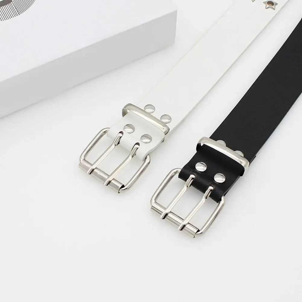 Star Eye Rivet Belt Hollowed-out Punk Belt For Man/women Hip-hop Double Pin Buckle Fashion Pu Leather Waistband Y2K Decoration