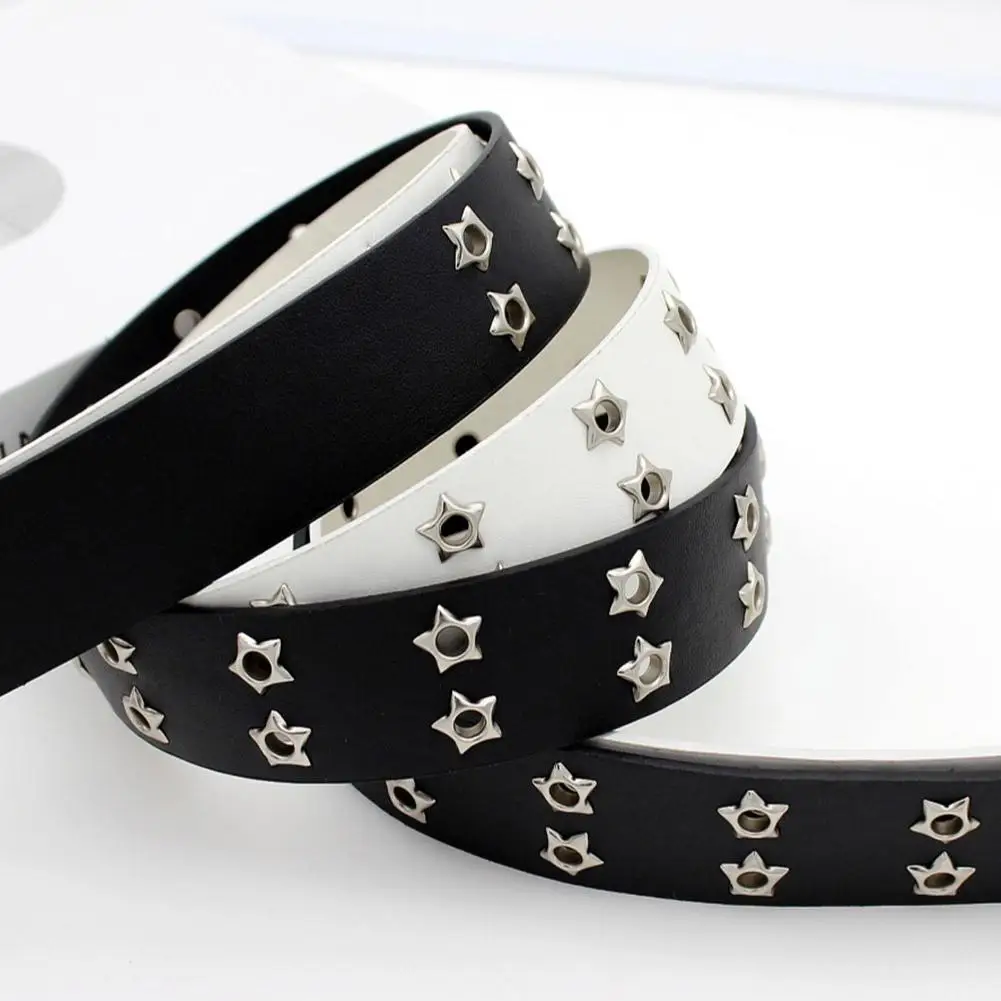 Star Eye Rivet Belt Hollowed-out Punk Belt For Man/women Hip-hop Double Pin Buckle Fashion Pu Leather Waistband Y2K Decoration