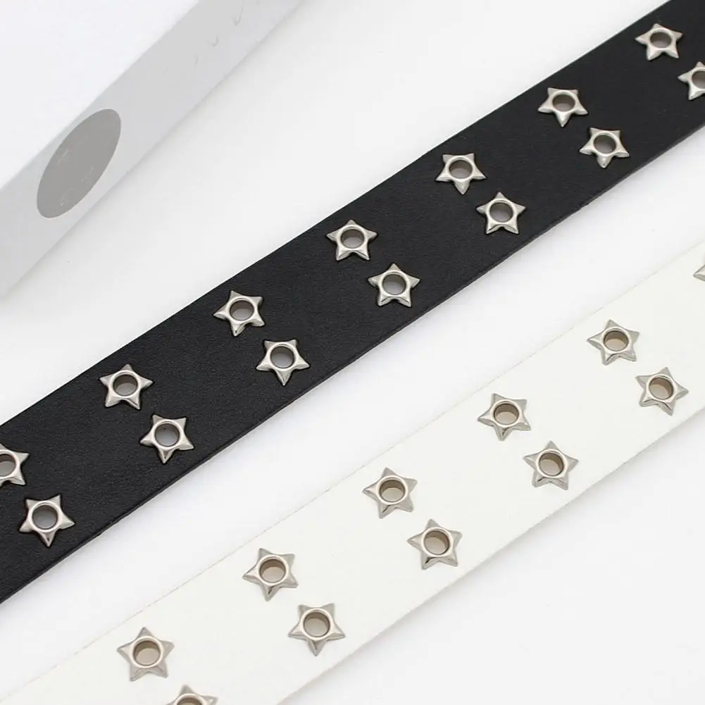 Star Eye Rivet Belt Hollowed-out Punk Belt For Man/women Hip-hop Double Pin Buckle Fashion Pu Leather Waistband Y2K Decoration