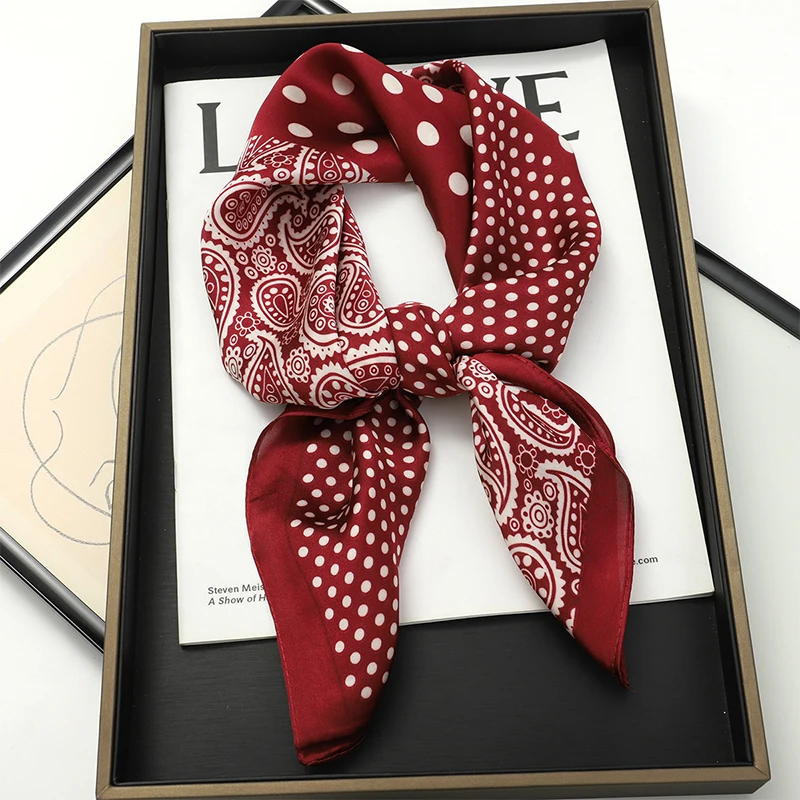 Luxury Polka Dot Silk Square Scarf Women Hijab Hair Bands Neckerchief Female Satin Shawl Ribbon Headband Fashion Wraps Bandana