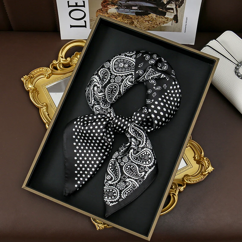 Luxury Polka Dot Silk Square Scarf Women Hijab Hair Bands Neckerchief Female Satin Shawl Ribbon Headband Fashion Wraps Bandana