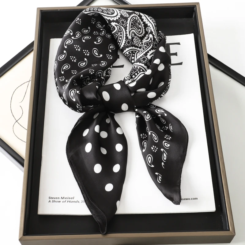 Luxury Polka Dot Silk Square Scarf Women Hijab Hair Bands Neckerchief Female Satin Shawl Ribbon Headband Fashion Wraps Bandana
