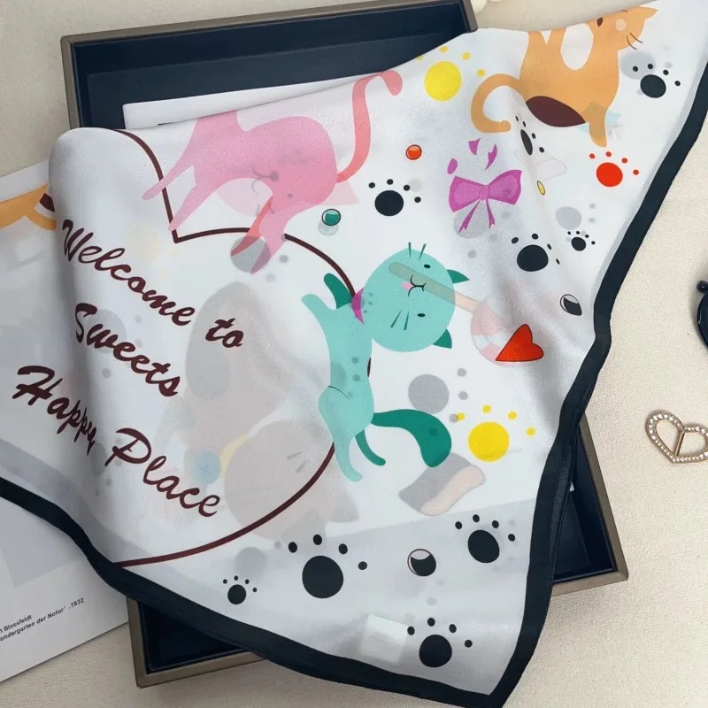 100% Natural Real Silk Scarf Women Print Brand Shawl Neckerchief Female Poncho Bandana Square Scarves Wrap Kerchief Hijab 53cm