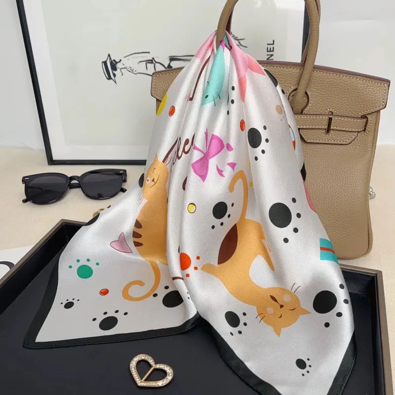 100% Natural Real Silk Scarf Women Print Brand Shawl Neckerchief Female Poncho Bandana Square Scarves Wrap Kerchief Hijab 53cm