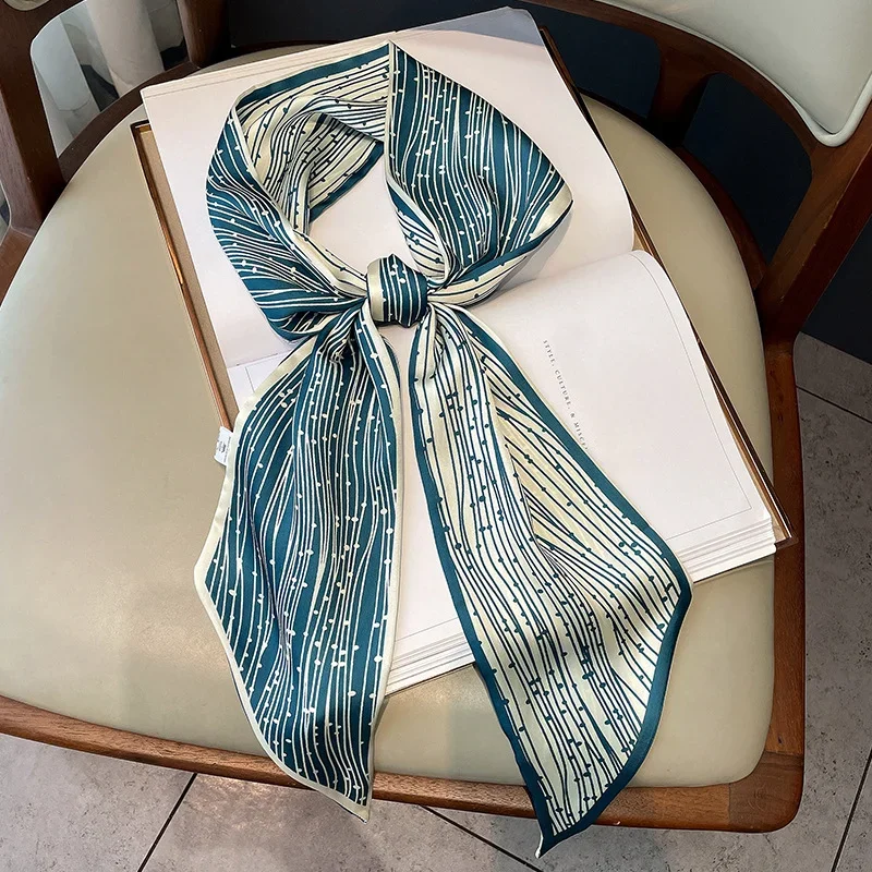 Spring/Summer Luxury Long Silk Scarf Female Print Thin Narrow Scarf Bag Hair Band Ribbon Scarfs Women Imitation Silk Neckerchief