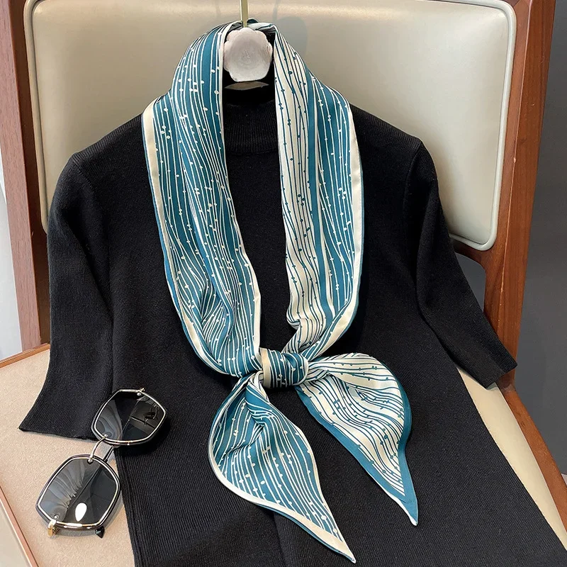 Spring/Summer Luxury Long Silk Scarf Female Print Thin Narrow Scarf Bag Hair Band Ribbon Scarfs Women Imitation Silk Neckerchief