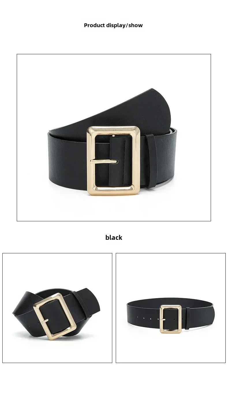 New Vintage Large Buckle Fashionable Women's Wide Belt Dress Decorative PU Women's Belt