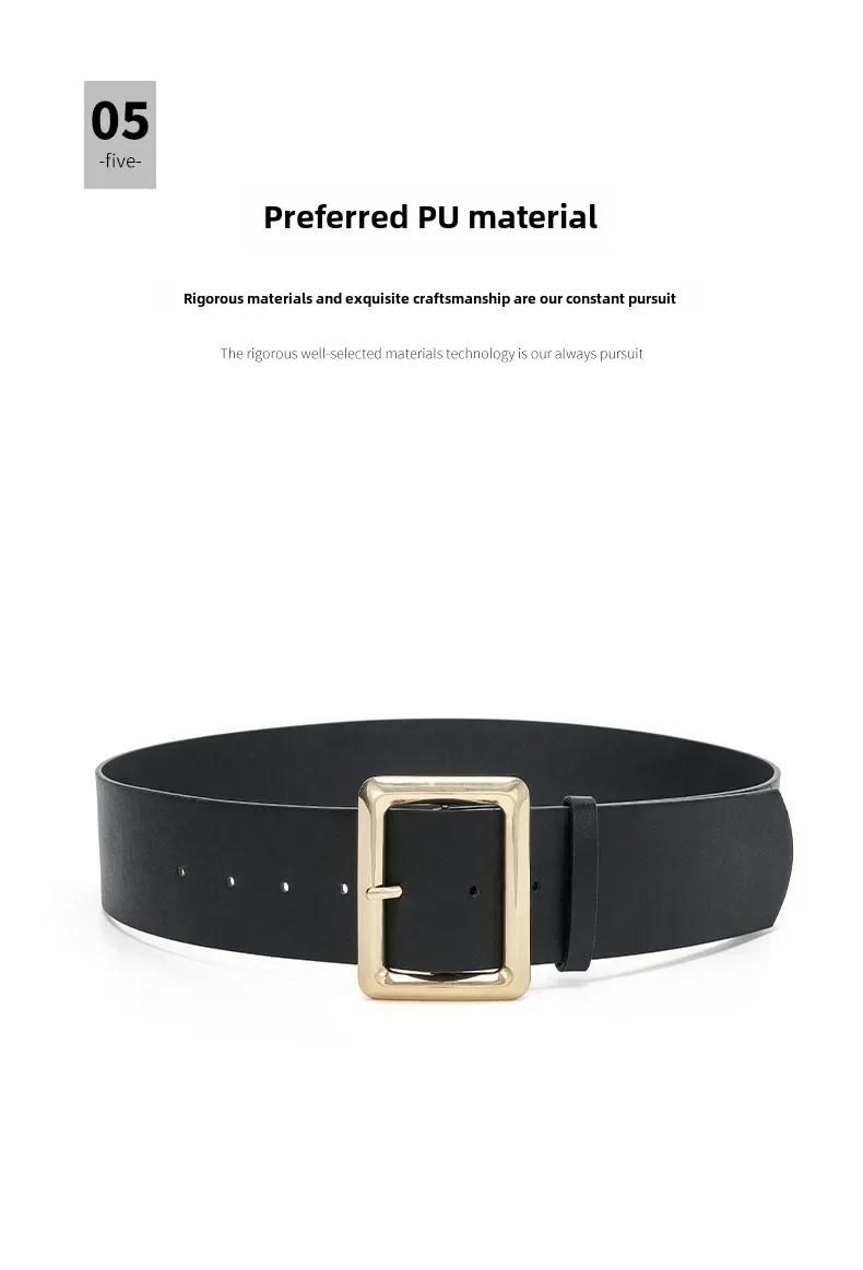 New Vintage Large Buckle Fashionable Women's Wide Belt Dress Decorative PU Women's Belt