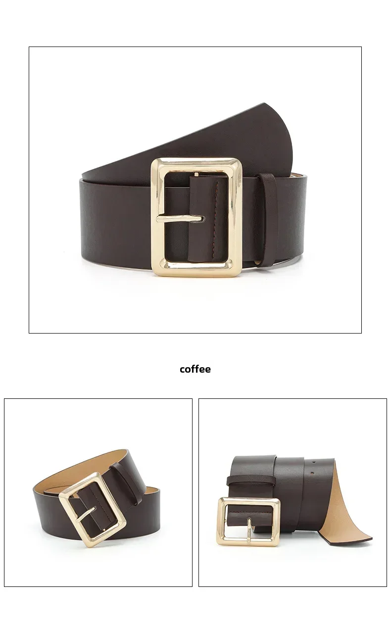 New Vintage Large Buckle Fashionable Women's Wide Belt Dress Decorative PU Women's Belt