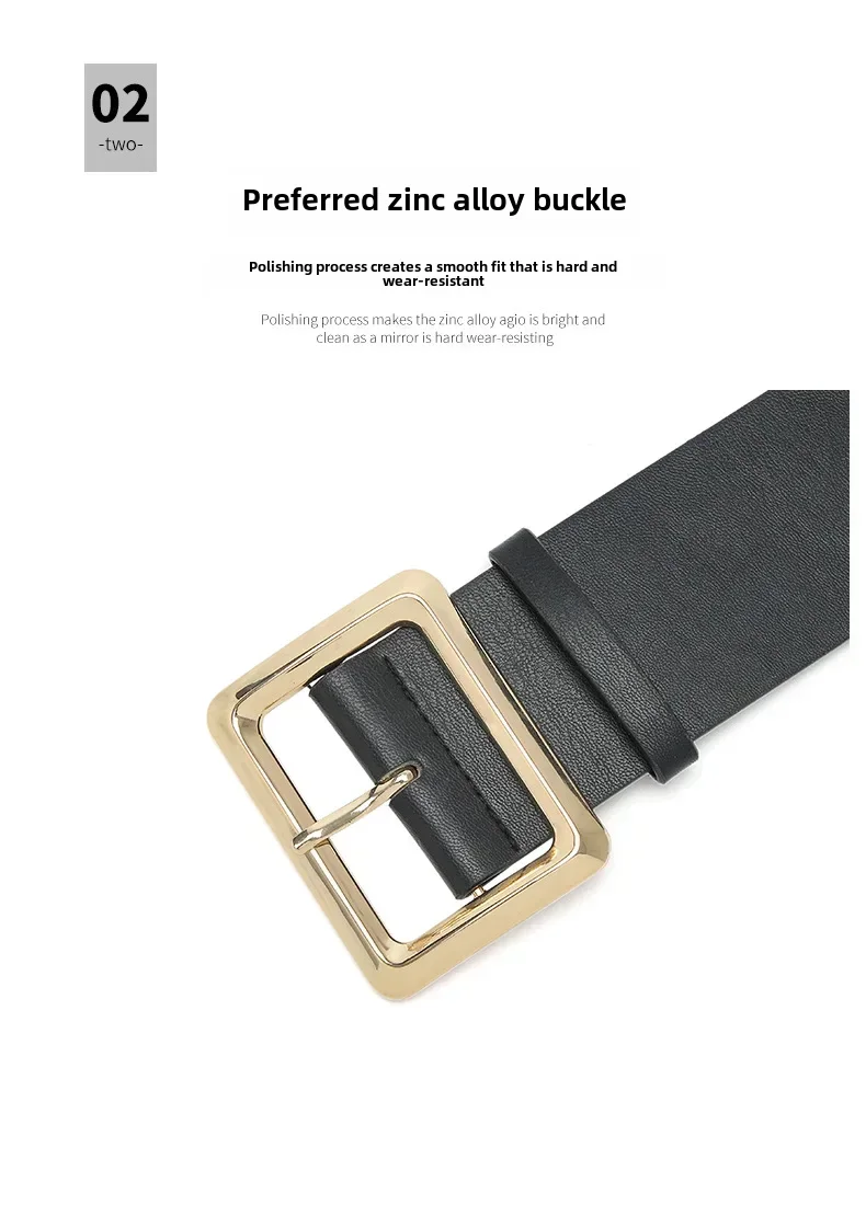New Vintage Large Buckle Fashionable Women's Wide Belt Dress Decorative PU Women's Belt