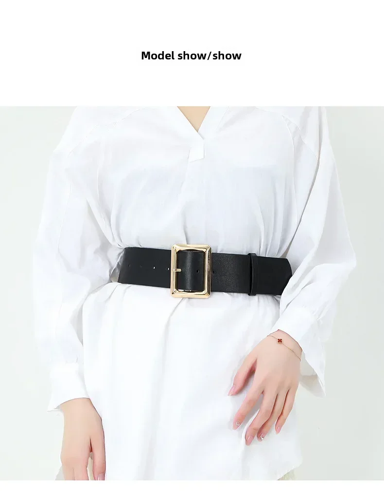 New Vintage Large Buckle Fashionable Women's Wide Belt Dress Decorative PU Women's Belt
