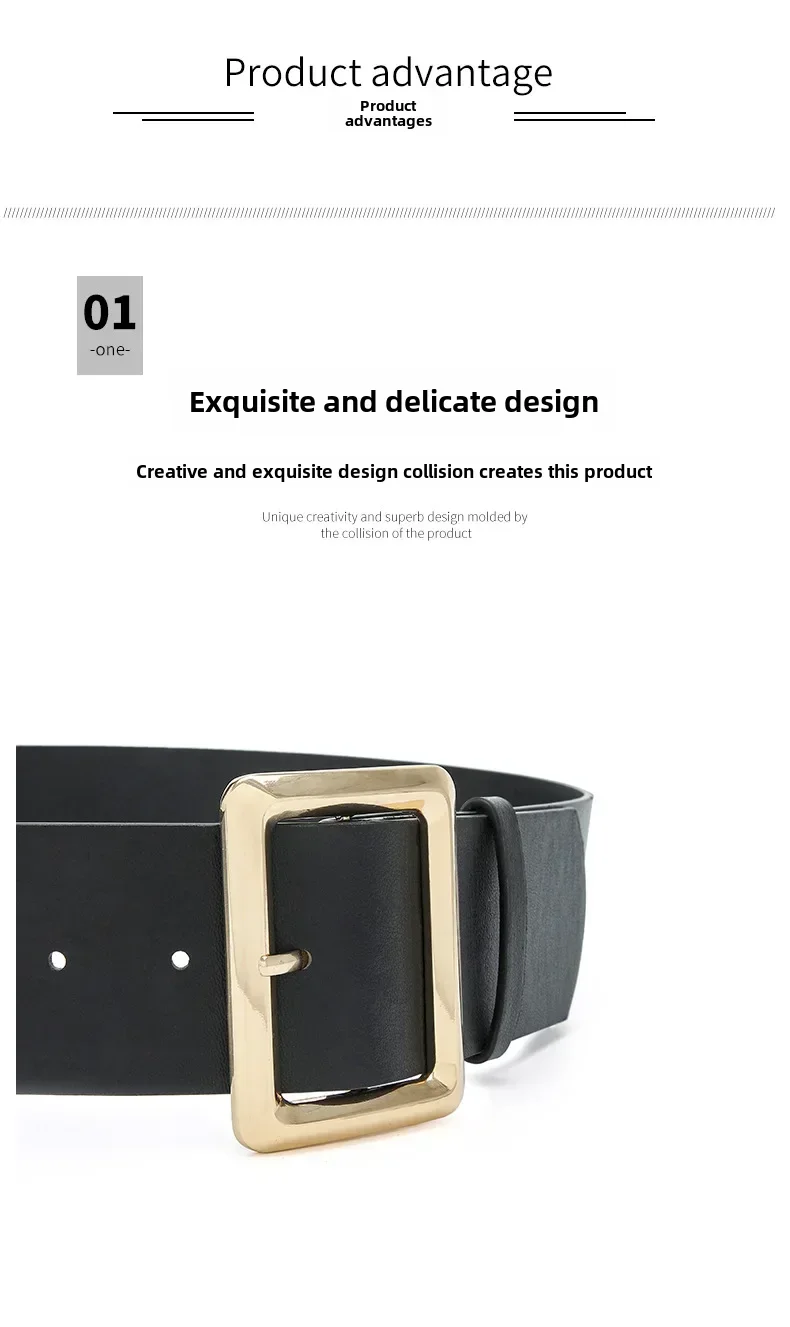 New Vintage Large Buckle Fashionable Women's Wide Belt Dress Decorative PU Women's Belt