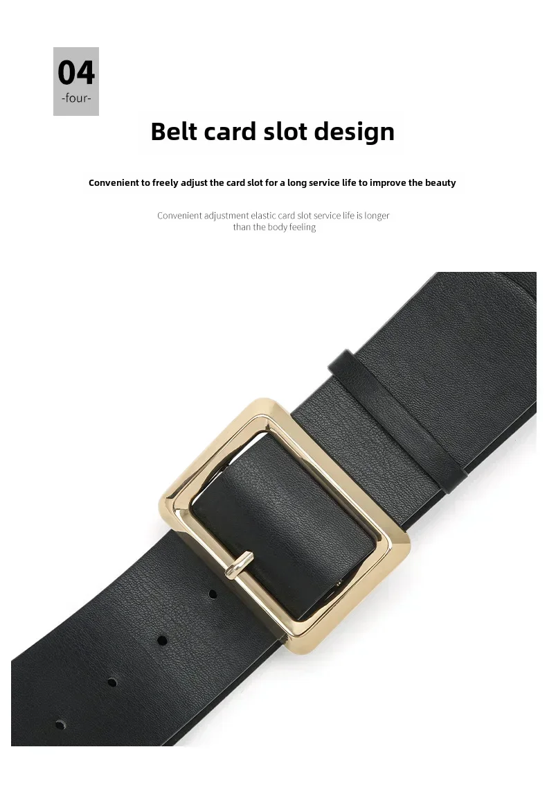 New Vintage Large Buckle Fashionable Women's Wide Belt Dress Decorative PU Women's Belt