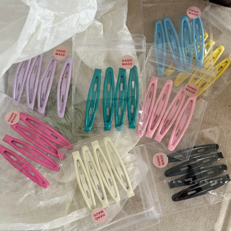 4pcs Women Girls Alloy Bobby Pin Oval Shape Candy Color Hair Clip Simple Geometric Hairpin Non-slip Hair Holder Fashion Headwear