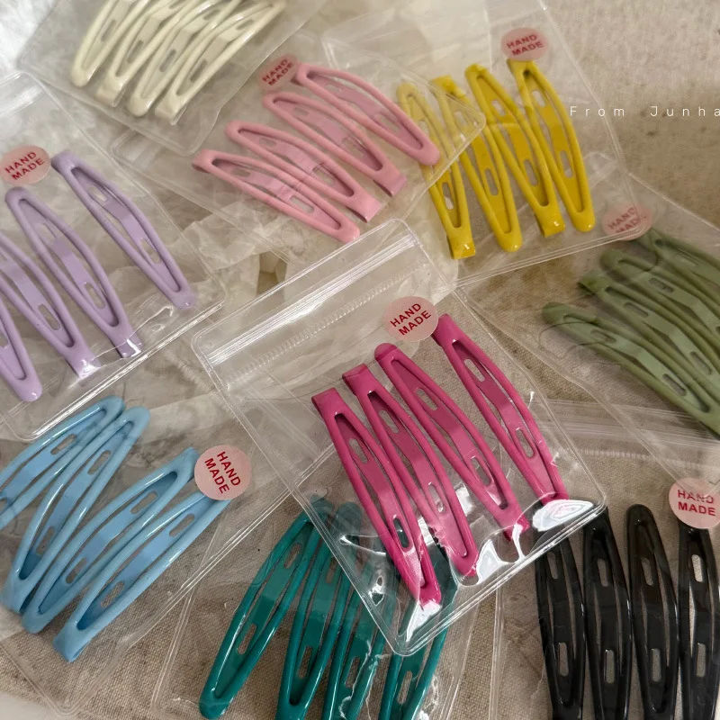4pcs Women Girls Alloy Bobby Pin Oval Shape Candy Color Hair Clip Simple Geometric Hairpin Non-slip Hair Holder Fashion Headwear