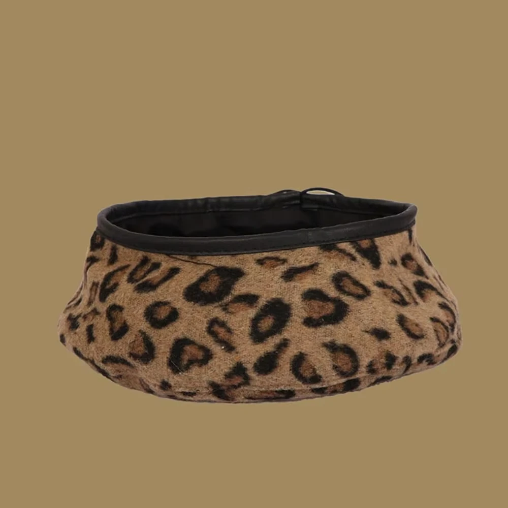 Beret Women's Leopard Print Versatile Japanese Retro Adjustable Drawstring Painter Hat Autumn Winter British Bud Hat Pumpkin Hat