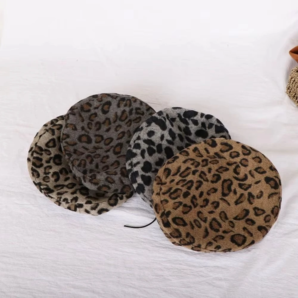 Beret Women's Leopard Print Versatile Japanese Retro Adjustable Drawstring Painter Hat Autumn Winter British Bud Hat Pumpkin Hat