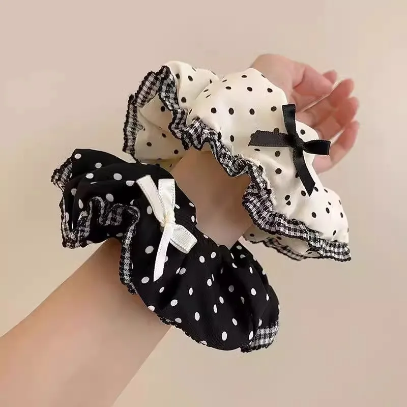 2025 New Black White Polka Dot Hair Bundle Oversized Scrunchies Lace Butterfly Bow Hair Rope Ties Women Elegant Large Headbands
