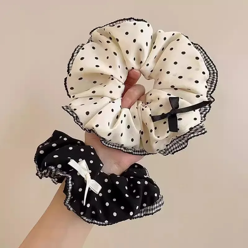 2025 New Black White Polka Dot Hair Bundle Oversized Scrunchies Lace Butterfly Bow Hair Rope Ties Women Elegant Large Headbands