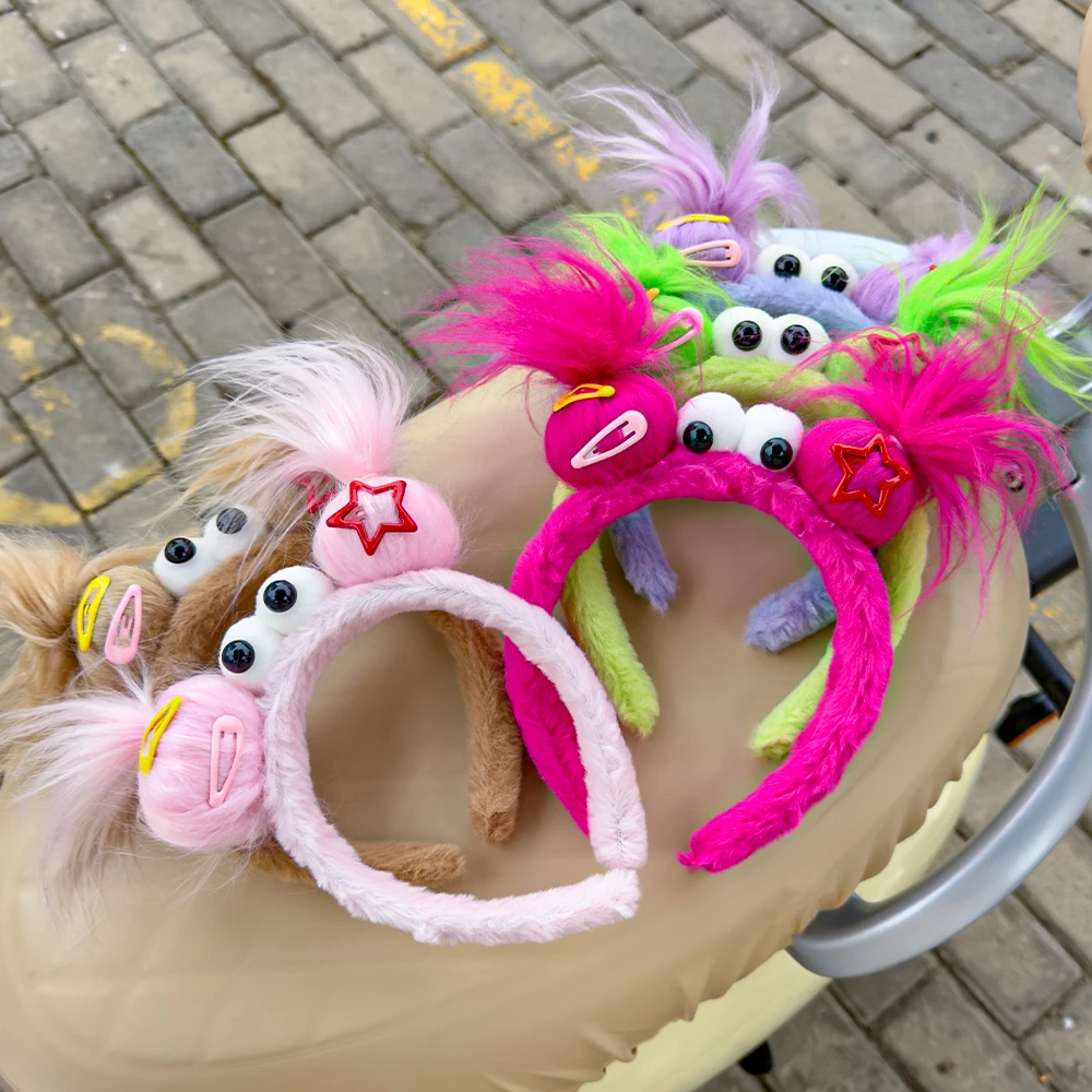 Plush Ugly Doll Hairband Women Creative Funny Headband Cute Wash Face Hoop Winter Hair Accessories