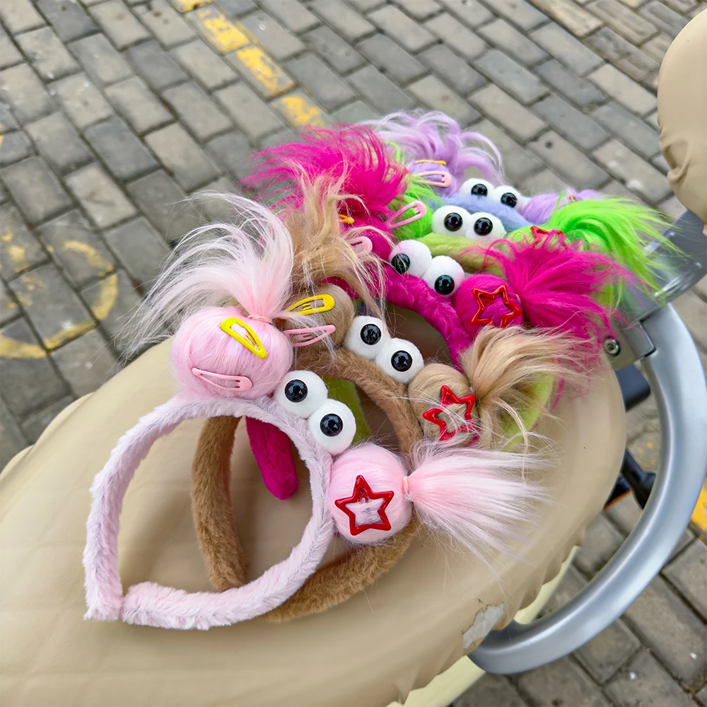 Plush Ugly Doll Hairband Women Creative Funny Headband Cute Wash Face Hoop Winter Hair Accessories