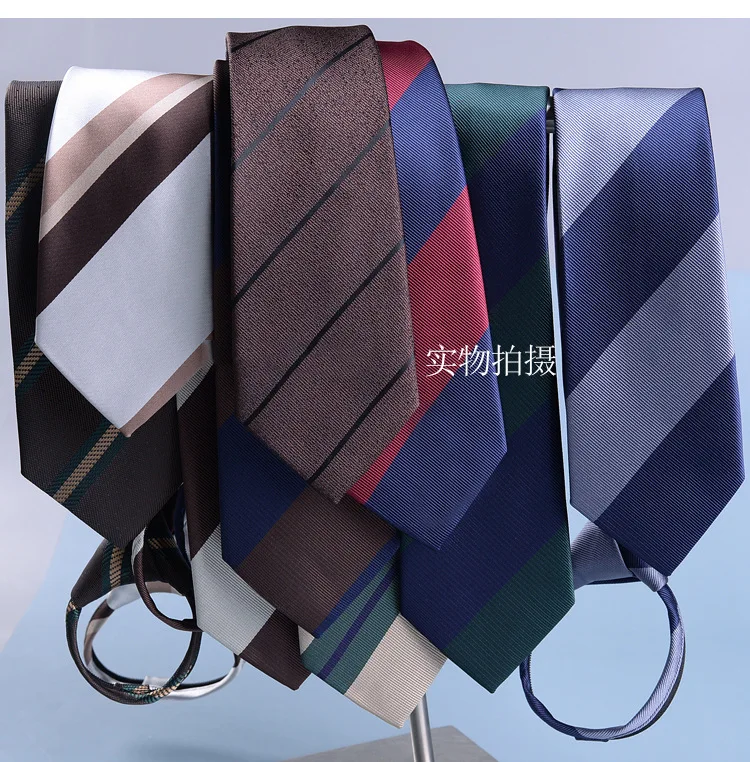 NEW Mens Retro Zipper Ties for Men 8CM Neck Tie Solid Striped Fashion Blue Neckties Men's Automatic Zipper Tie Red Lazy Ties
