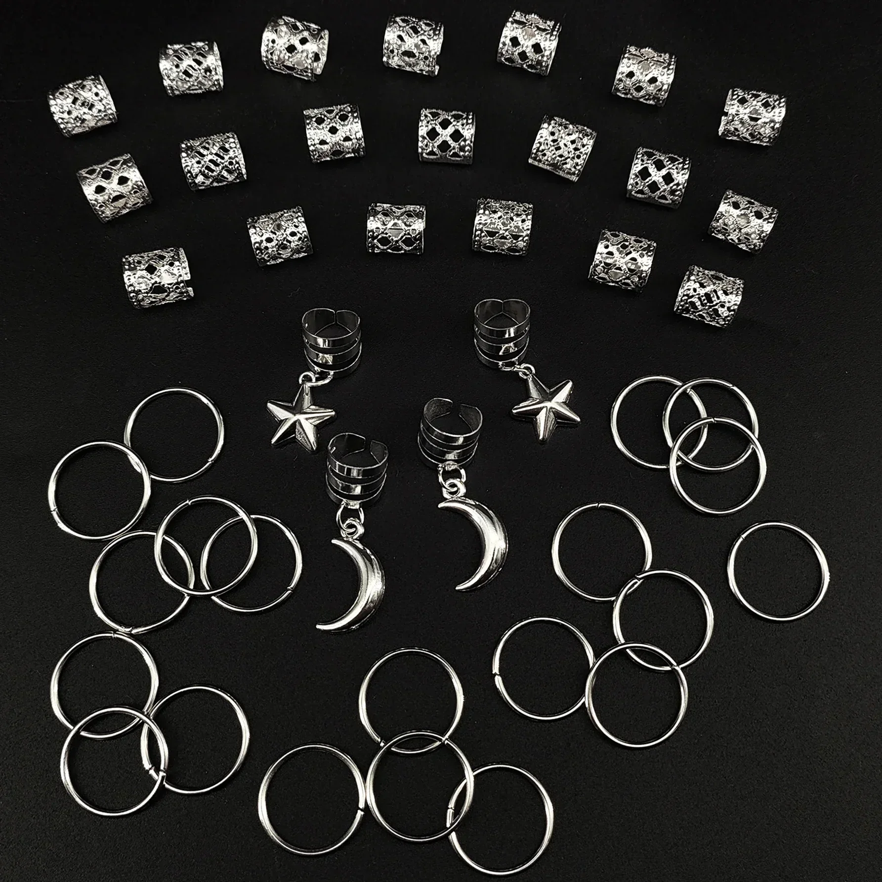 44pcs Stars Moon Combination Fashion metal cutout Dreadlock Hair Rings DreadLocks suitable for women girls holiday for Ramadan