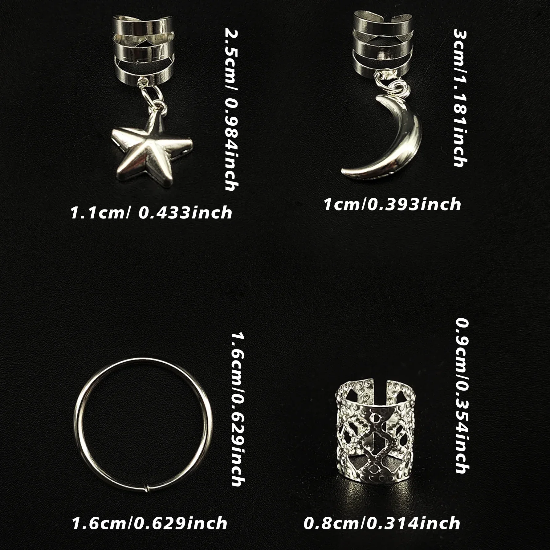 44pcs Stars Moon Combination Fashion metal cutout Dreadlock Hair Rings DreadLocks suitable for women girls holiday for Ramadan