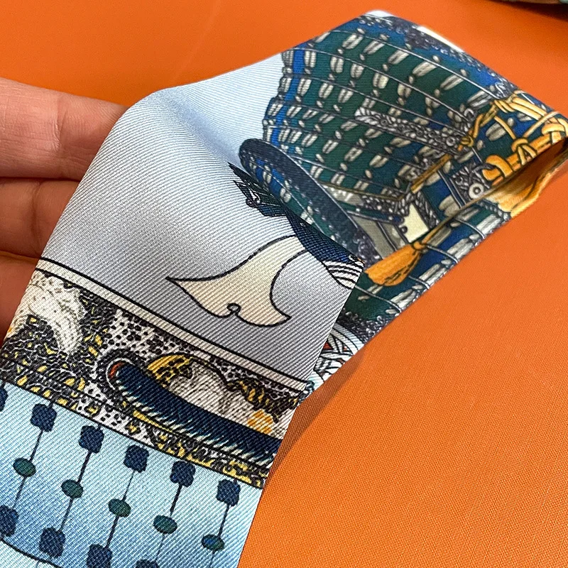 New Fashion Retro Pinrt Bag Luxury Designer Womens Silk Scarf Headwear Long Skinny Tie Scarves Ribbon Accessories Summer