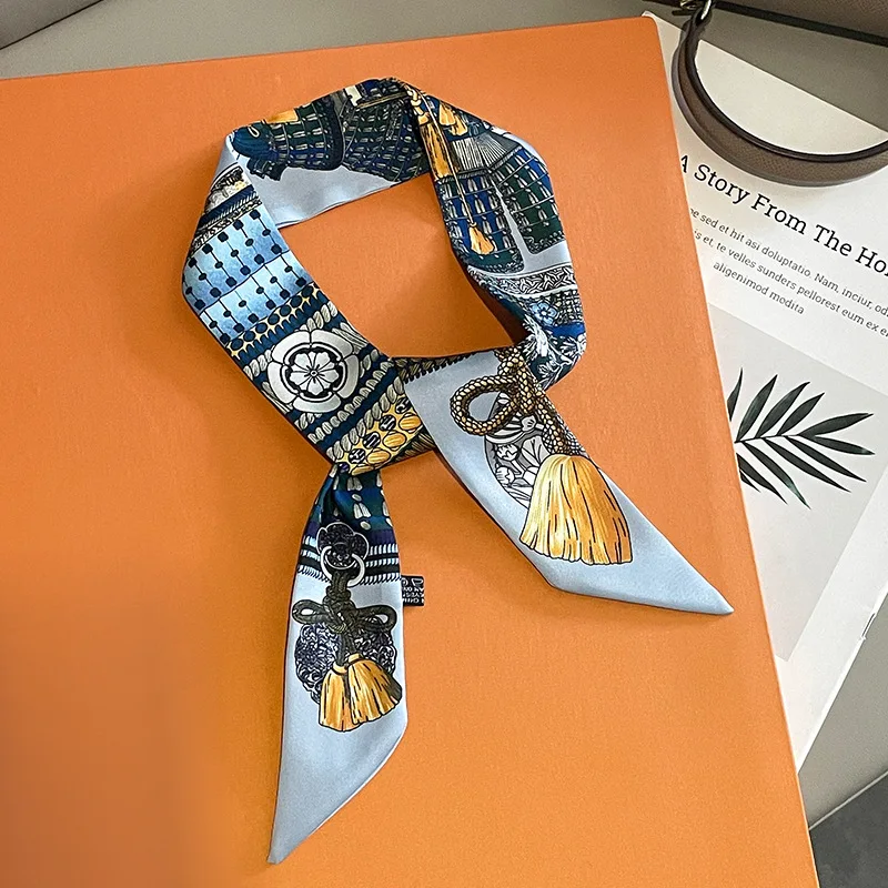 New Fashion Retro Pinrt Bag Luxury Designer Womens Silk Scarf Headwear Long Skinny Tie Scarves Ribbon Accessories Summer