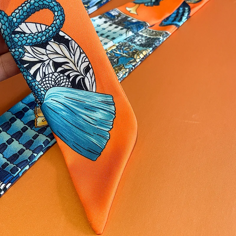 New Fashion Retro Pinrt Bag Luxury Designer Womens Silk Scarf Headwear Long Skinny Tie Scarves Ribbon Accessories Summer