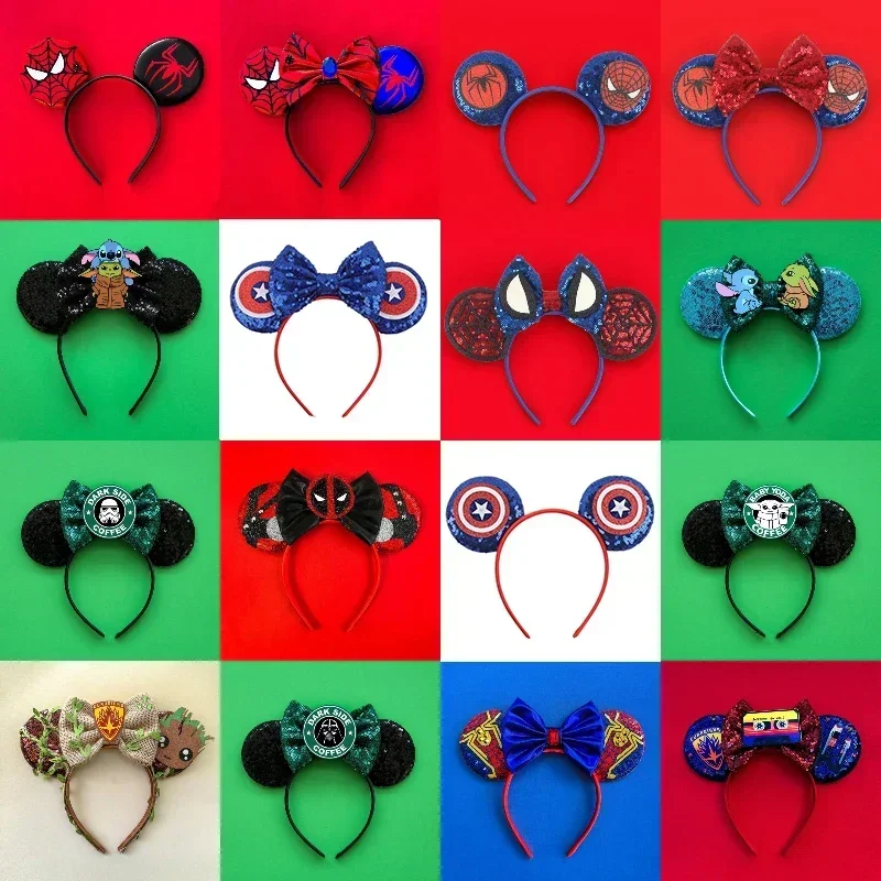 Marvel Spider-Man Mask Headbands for Kids Adults Disney Mickey Ears Hair Accessories Women Avengers Spiderman Hairband Girl Gift