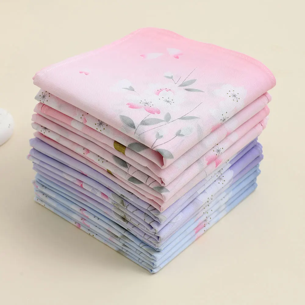 3 Pack of Pure Cotton Women's Handkerchiefs, Elegant Flower Handkerchiefs, Absorbent Sweat Towels, Wedding Bride and Mother Souvenirs, Decorative Towels