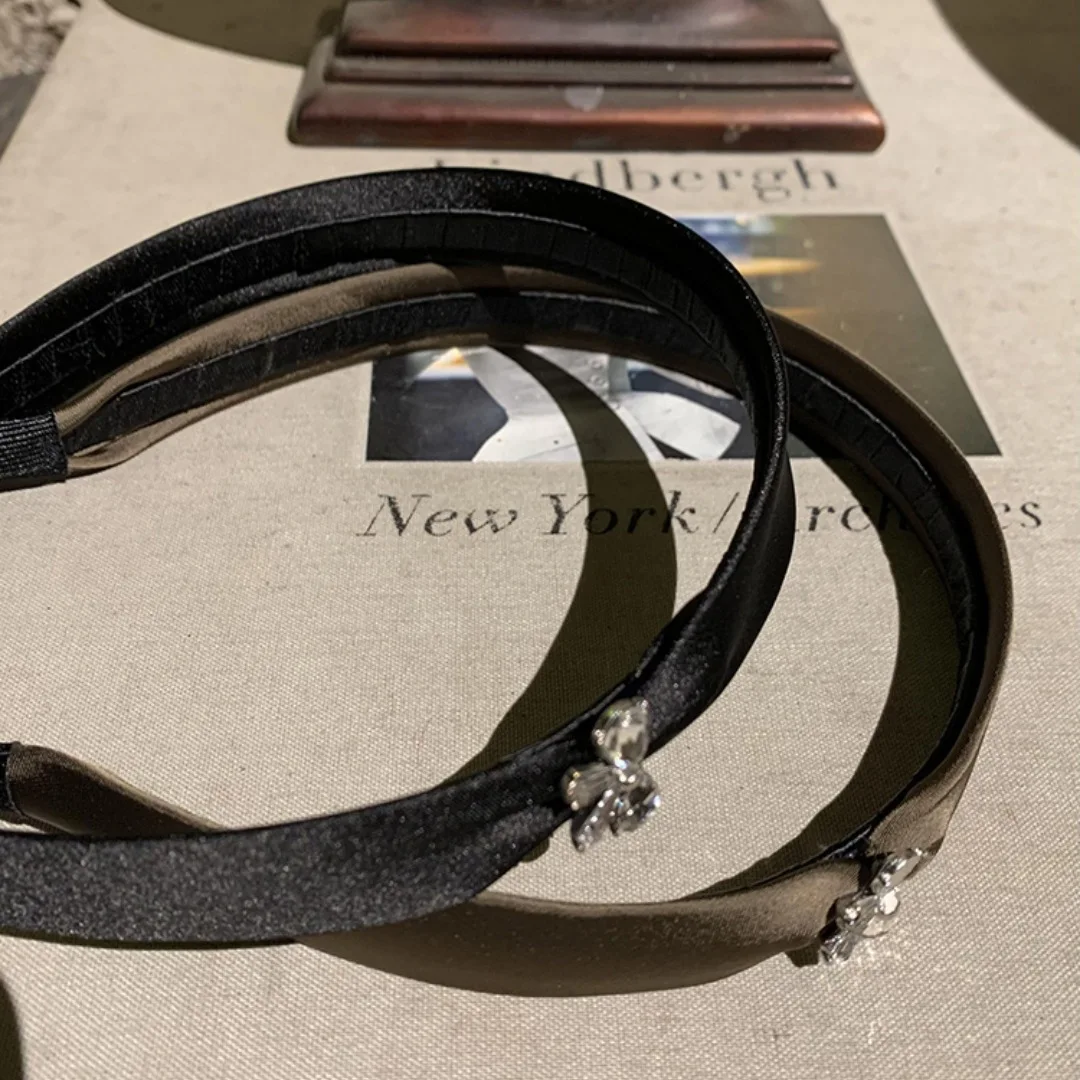 Rhinestone Bow Satin Premium Headband Korean Textured Headband Simple Versatile Hairhoop Hair Accessories New