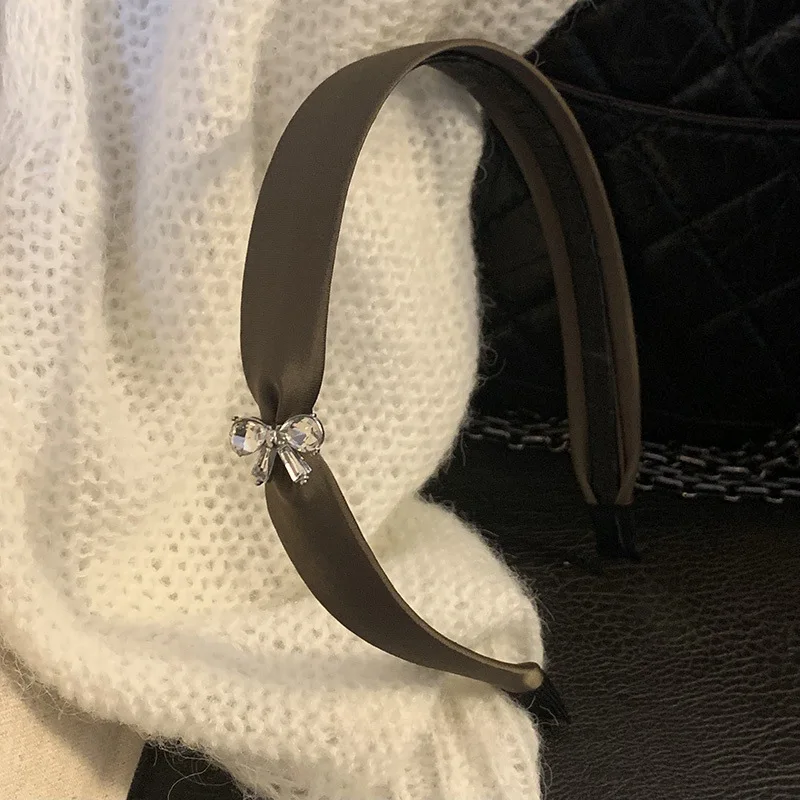 Rhinestone Bow Satin Premium Headband Korean Textured Headband Simple Versatile Hairhoop Hair Accessories New