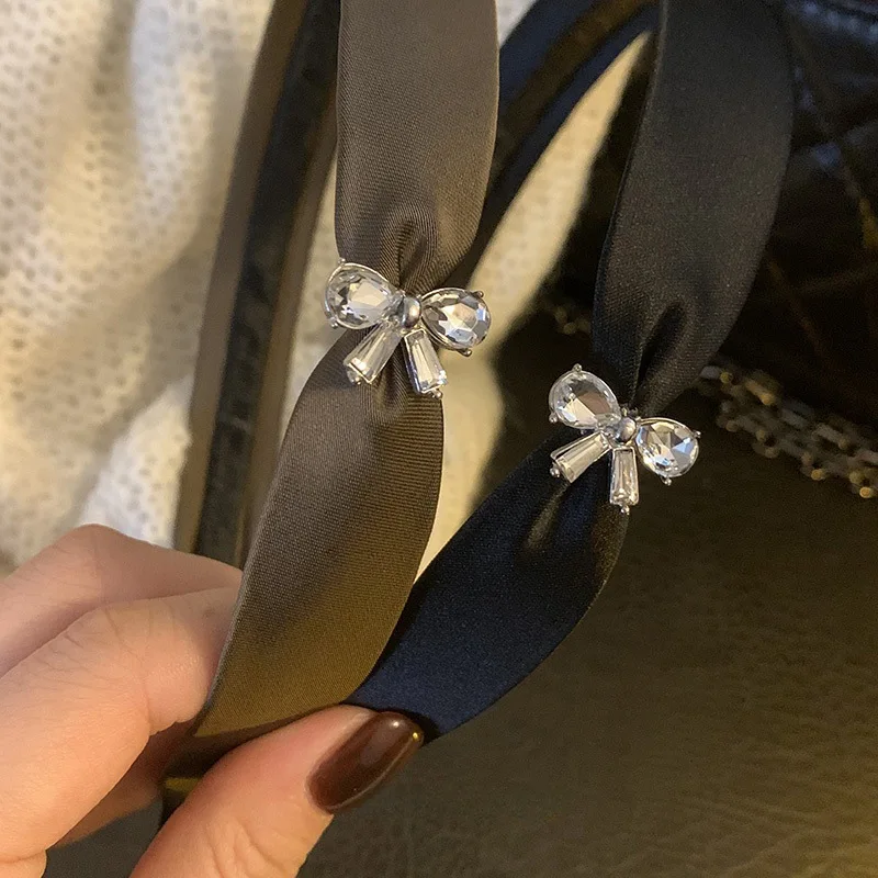 Rhinestone Bow Satin Premium Headband Korean Textured Headband Simple Versatile Hairhoop Hair Accessories New