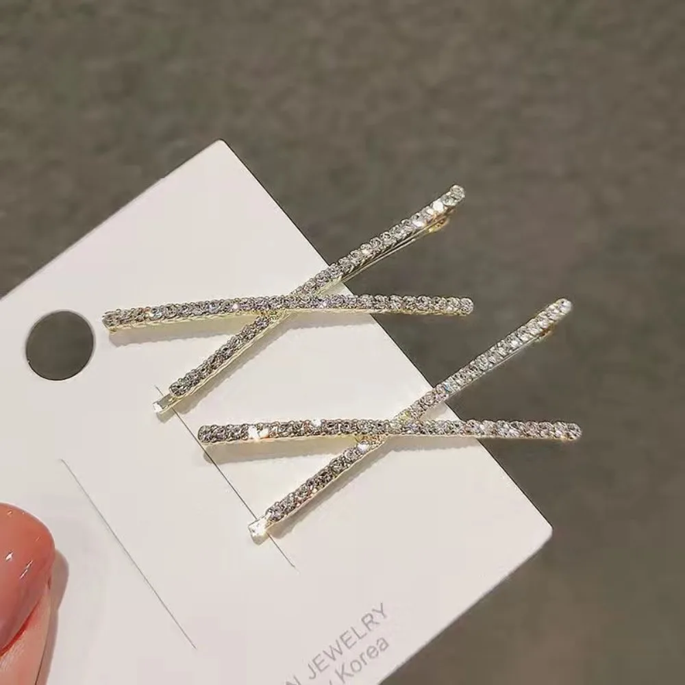 2pcs Fashion Crystal Hairpin Girls Shiny Rhinestones Hair Clips Barrettes Bridal Headwear Hair Styling Jewelry Accessories