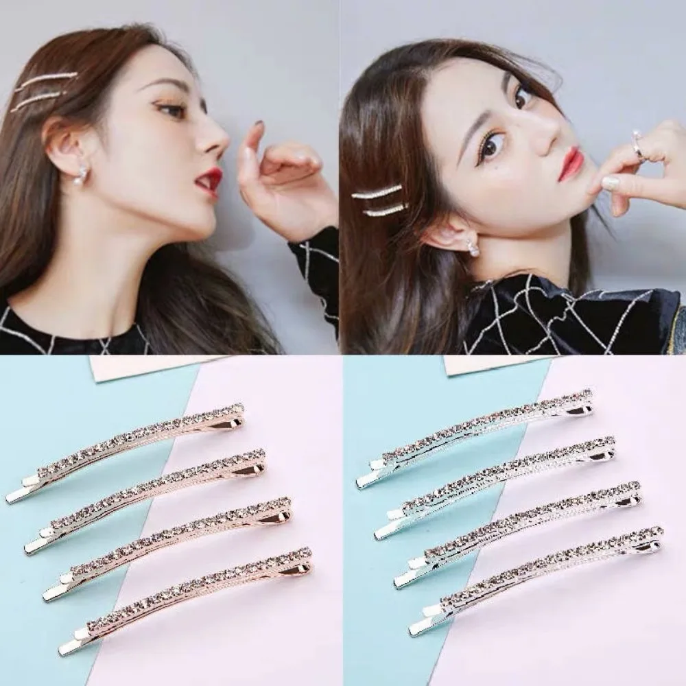 2pcs Fashion Crystal Hairpin Girls Shiny Rhinestones Hair Clips Barrettes Bridal Headwear Hair Styling Jewelry Accessories