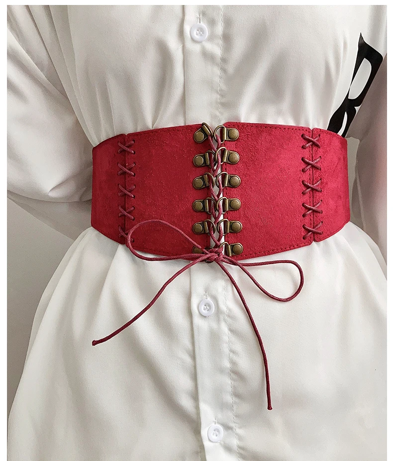 European and American style suede velvet strap waist cincher women's vintage hundred match dress wide waist belt fashion stretch