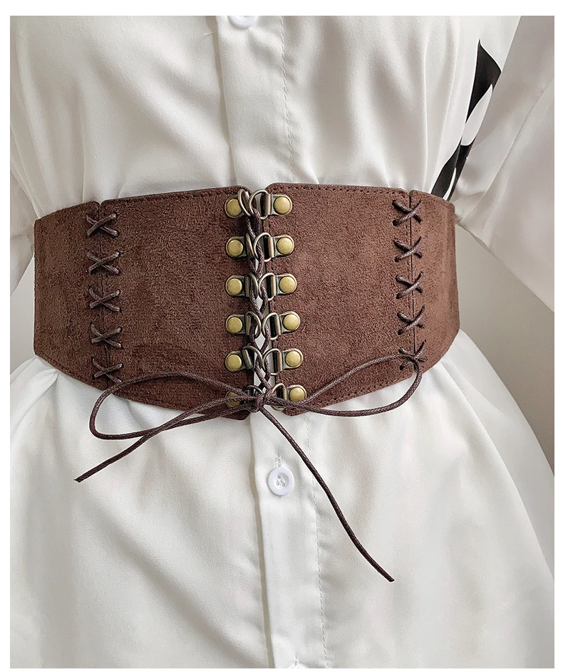European and American style suede velvet strap waist cincher women's vintage hundred match dress wide waist belt fashion stretch