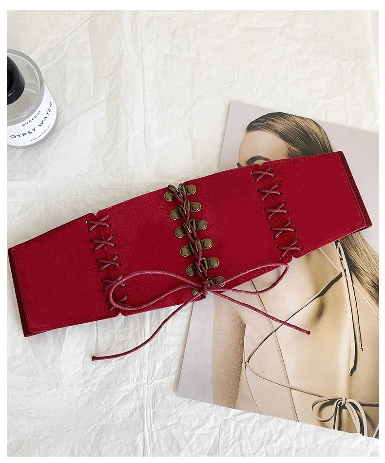 European and American style suede velvet strap waist cincher women's vintage hundred match dress wide waist belt fashion stretch