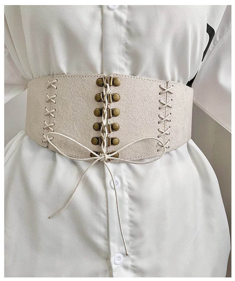 European and American style suede velvet strap waist cincher women's vintage hundred match dress wide waist belt fashion stretch