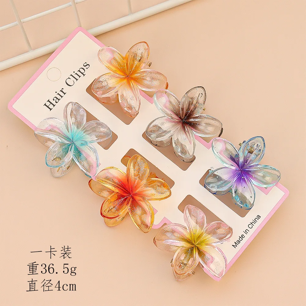 6Pcs Fashion Colorful Transparent Flower Small Hair Claw Clips Clamp Hairpin Barrette For Thick Thin Hair Accessories For Women