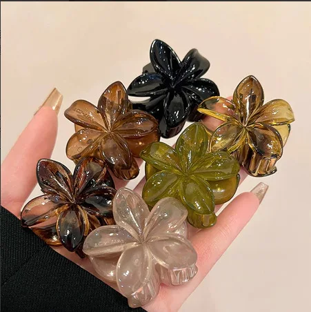 6Pcs Fashion Colorful Transparent Flower Small Hair Claw Clips Clamp Hairpin Barrette For Thick Thin Hair Accessories For Women