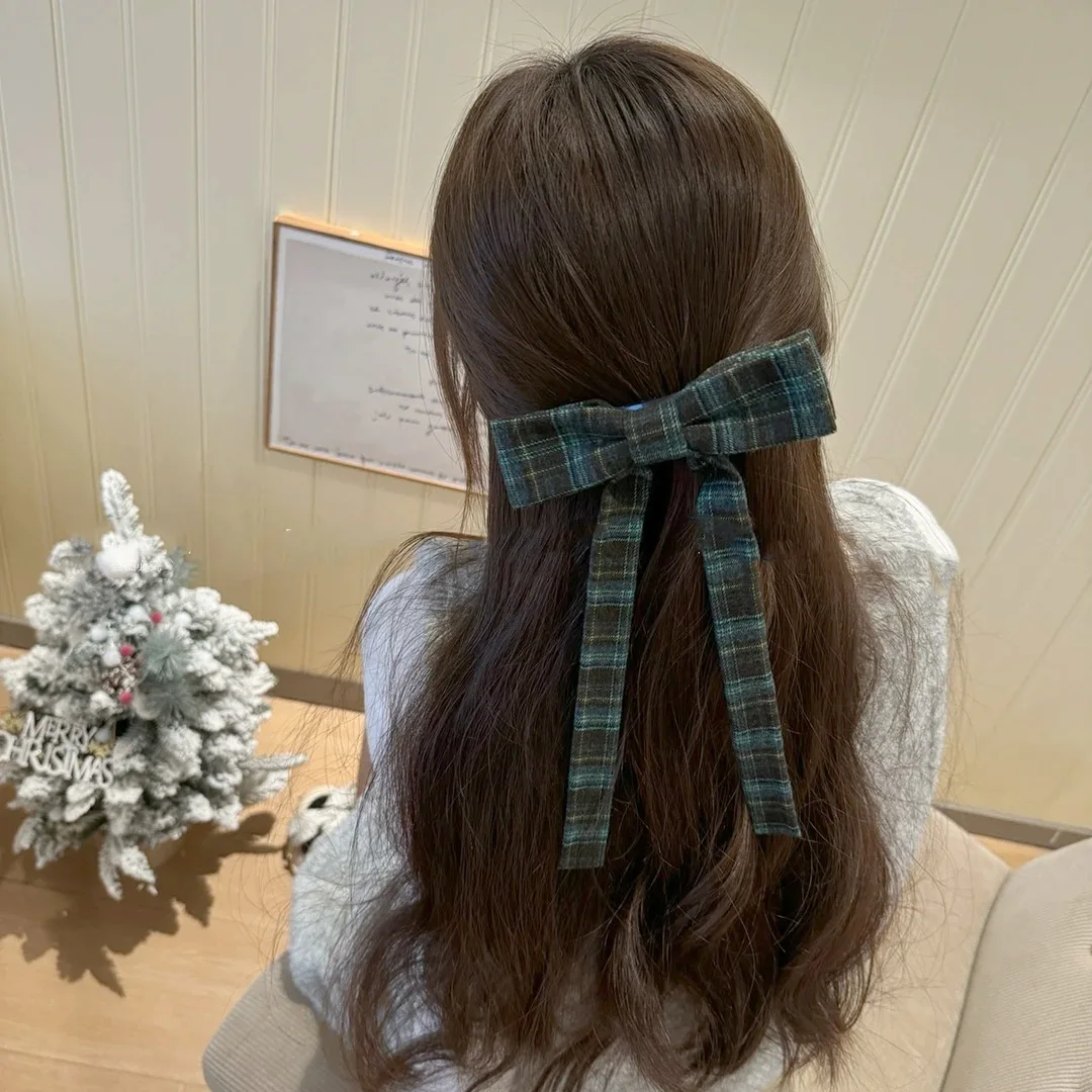 2025 Elegant Plaid Ribbon Bow Hairpins Women Girls Hair Clips Claw Barrettes Accessories Hairclip Headdress Headwear Ornament