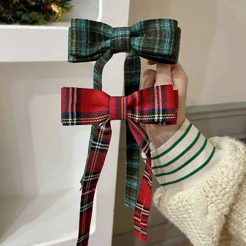 2025 Elegant Plaid Ribbon Bow Hairpins Women Girls Hair Clips Claw Barrettes Accessories Hairclip Headdress Headwear Ornament