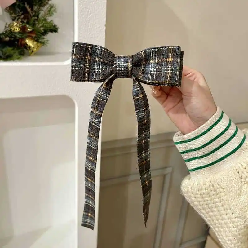2025 Elegant Plaid Ribbon Bow Hairpins Women Girls Hair Clips Claw Barrettes Accessories Hairclip Headdress Headwear Ornament