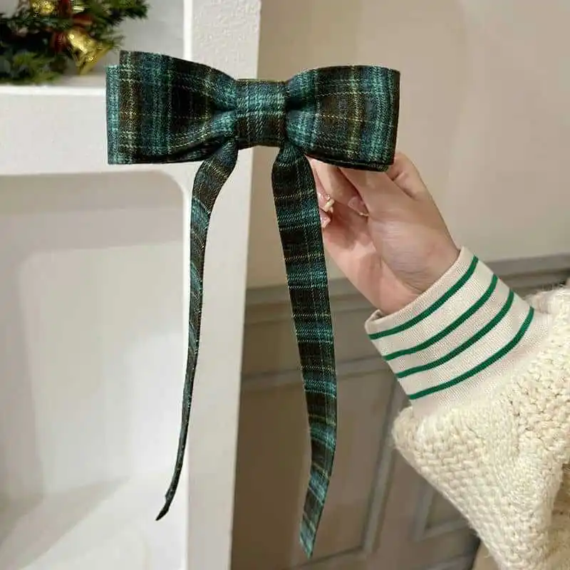 2025 Elegant Plaid Ribbon Bow Hairpins Women Girls Hair Clips Claw Barrettes Accessories Hairclip Headdress Headwear Ornament
