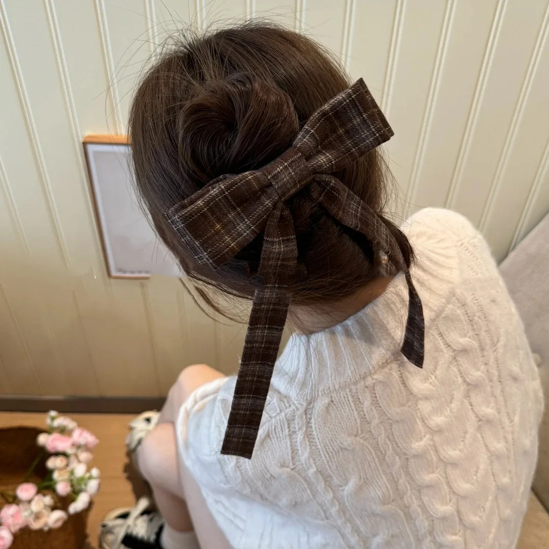 2025 Elegant Plaid Ribbon Bow Hairpins Women Girls Hair Clips Claw Barrettes Accessories Hairclip Headdress Headwear Ornament